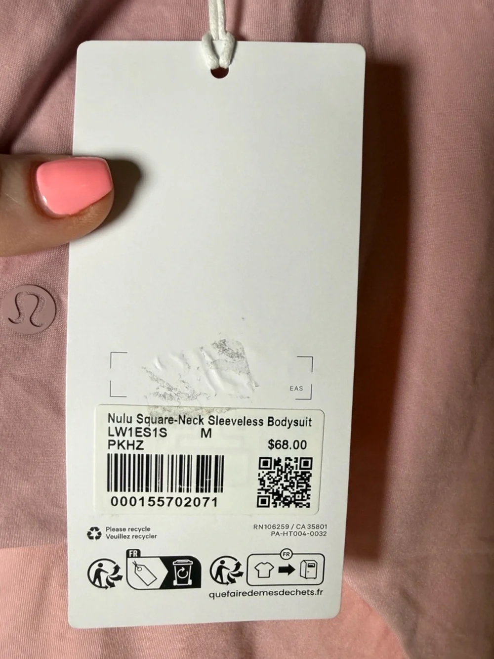 Lululemon Wundermost Square Neck Bodysuit Pink Haze M NWT
